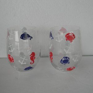 TEMP-TATIONS SEASONAL SET OF 2 WINE GLASSES KNOTICAL BEACH SEA